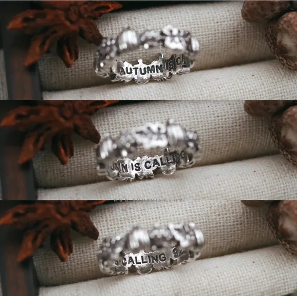 Dixi Autumn Is Calling Pumpkin & Acorn Boho Wreath Ring Sterling Silver - Picture 3 of 12